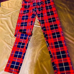 Leggings Depot Women's Blue & Red Diamond Plaid